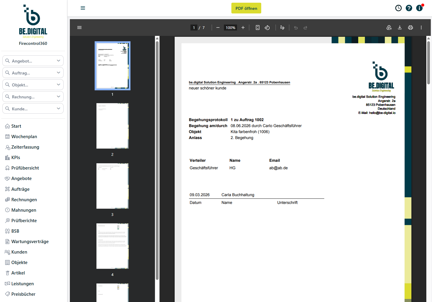 Prüfbericht PDF in Firecontrol360