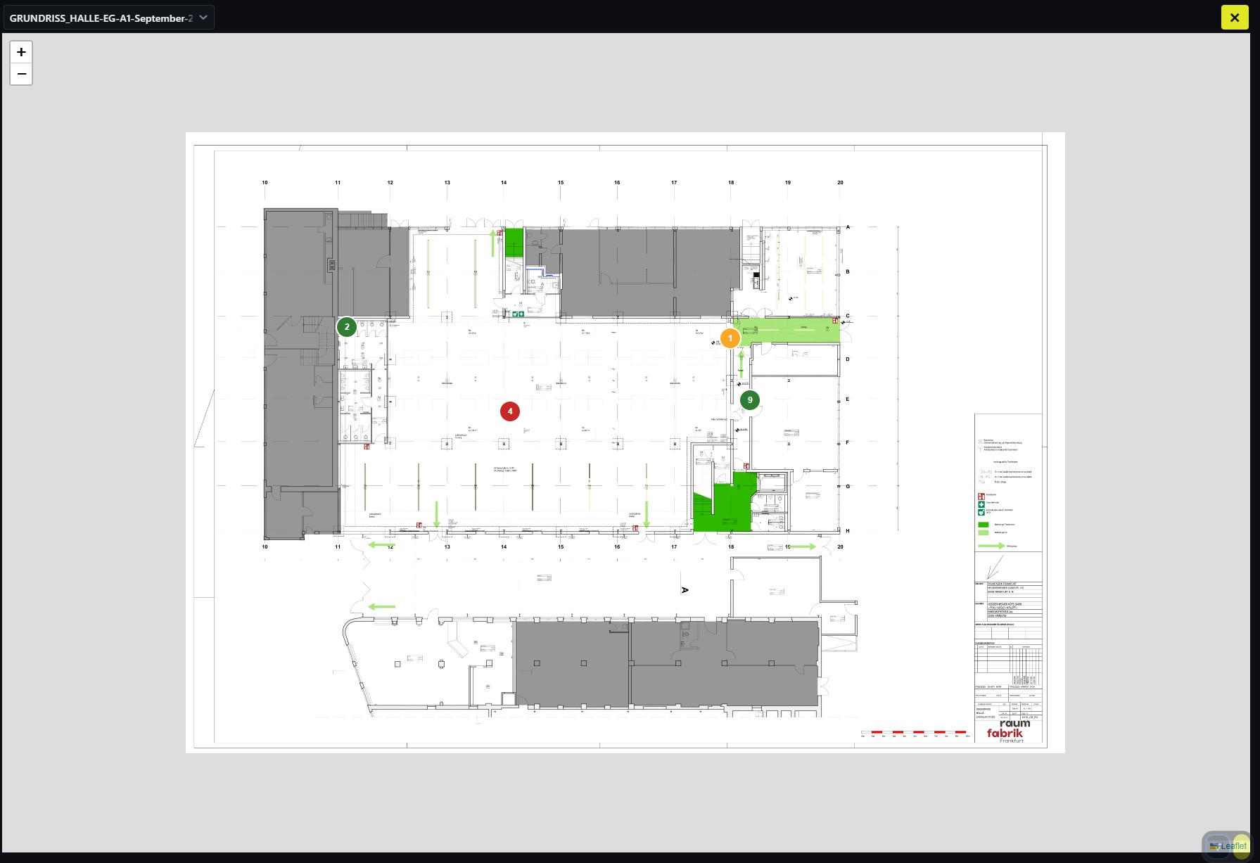 Objektplan mit markierten Prüfpunkten und Mängeln in Firecontrol360