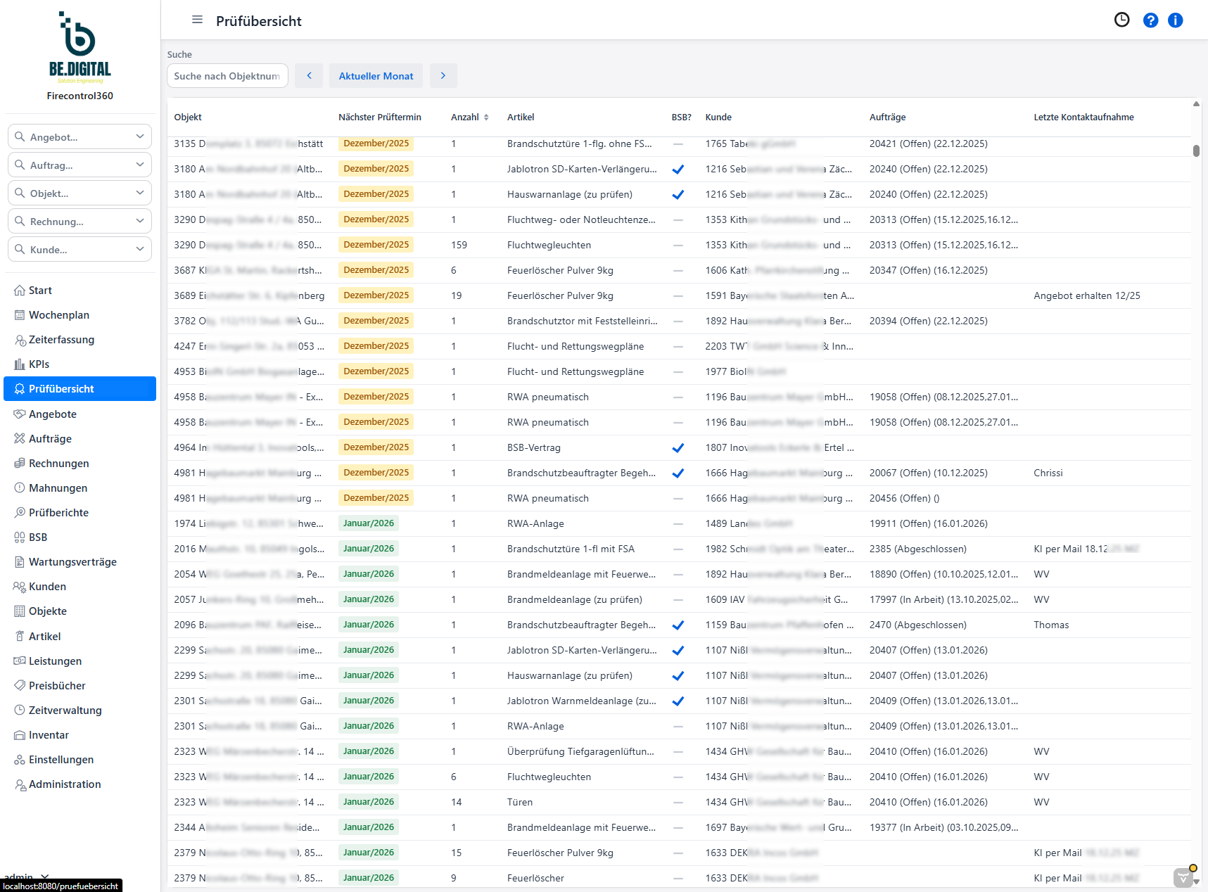 Prüfübersicht in Firecontrol360
